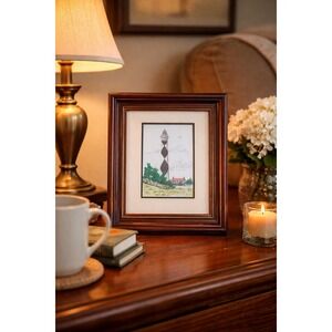 Vintage Cape Lookout Lighthouse Framed Art Print Signed Weiss 1989 Coastal Decor